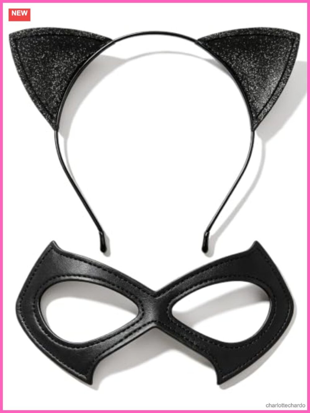 Black Cat Ears Headband & Eye Mask Set Halloween Costume Accessories Adult